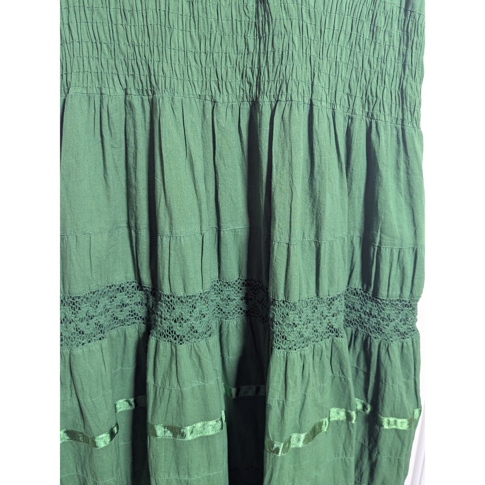 HolyClothing Green Cotton Lace Tiered Maxi Dress Smocked Waist Renaissance 2X - Picture 5 of 12